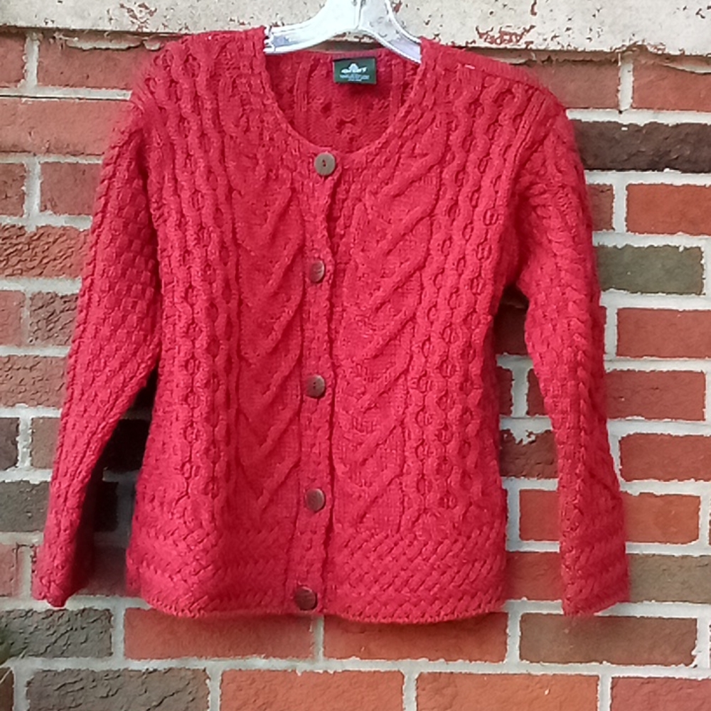 Aran Crafts Red Cable Knit Cardigan
